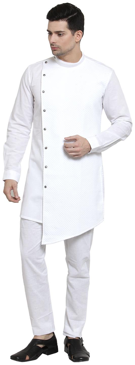 

RG Designers Cotton Full Sleeve White Designer Cross Kurta With White Churidar For Men