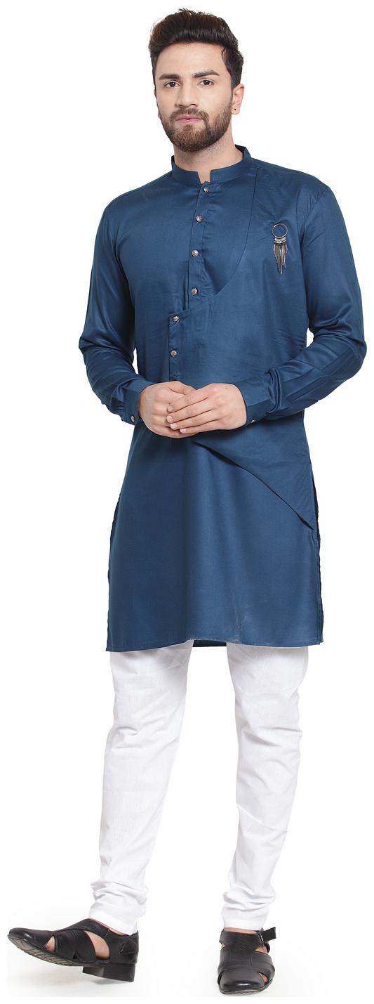 

RG Designers Cotton Full Sleeve Blue Designer Kurta With White Churidar For Men