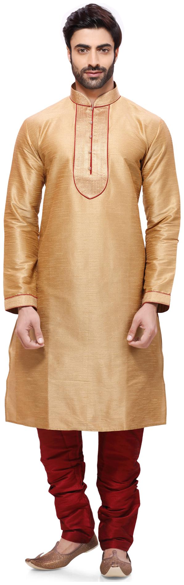 

RG Designers Yellow Silk Kurta Pyjamas