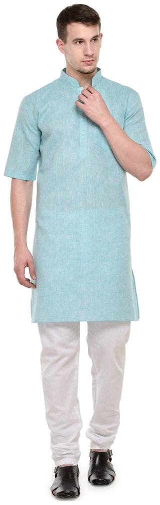 RG Designers 3/4 Sleeves Sky Blue & White Modi kurta & Pyjama Set For Men