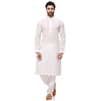 

RG Designers White Cotton Kurta Pyjamas
