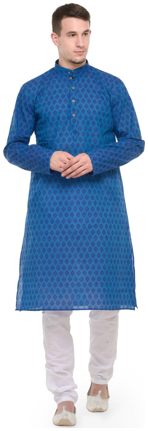 

Rg Designers Blue Self Printed Full Sleeves Kurta Pyjama Set