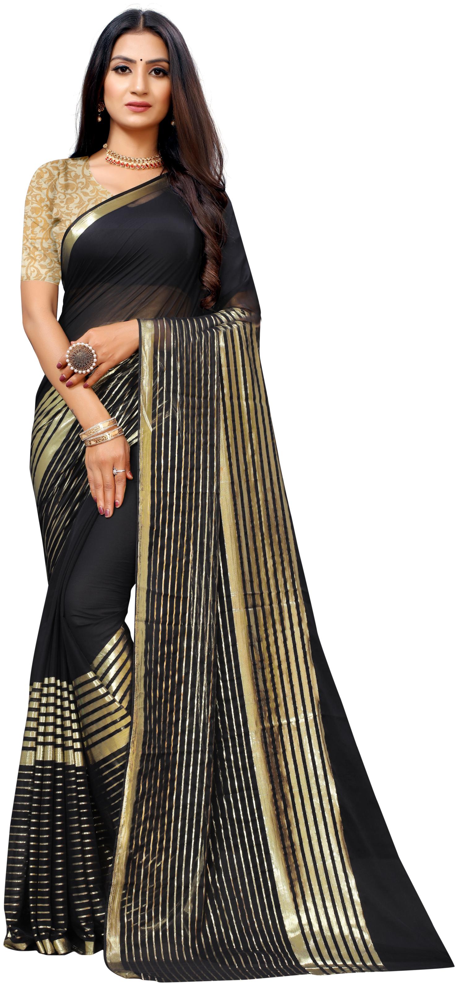 

Rhey Women Chiffon Black Saree With Blouse