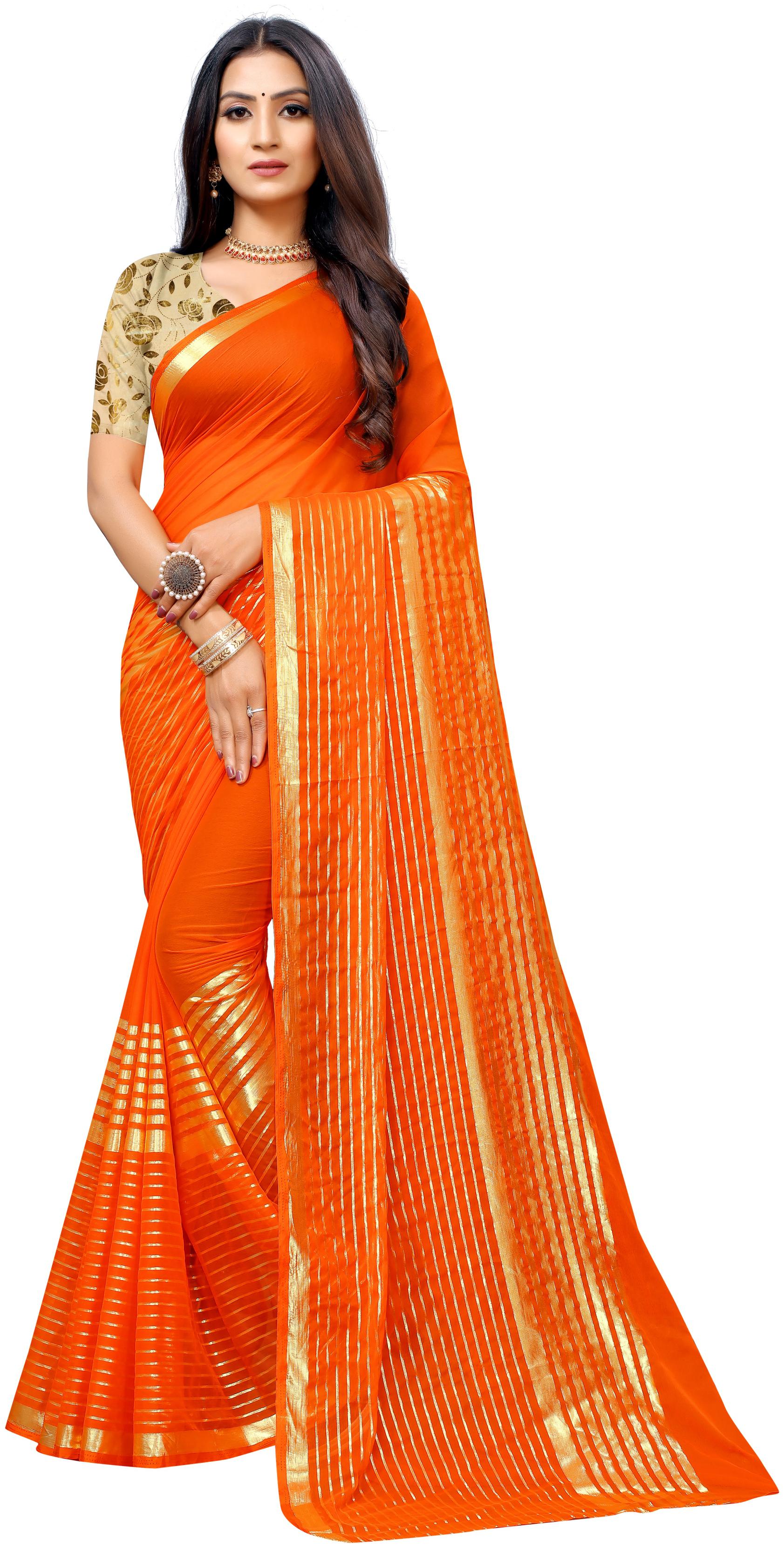 

Rhey Women Chiffon Orange Saree With Blouse