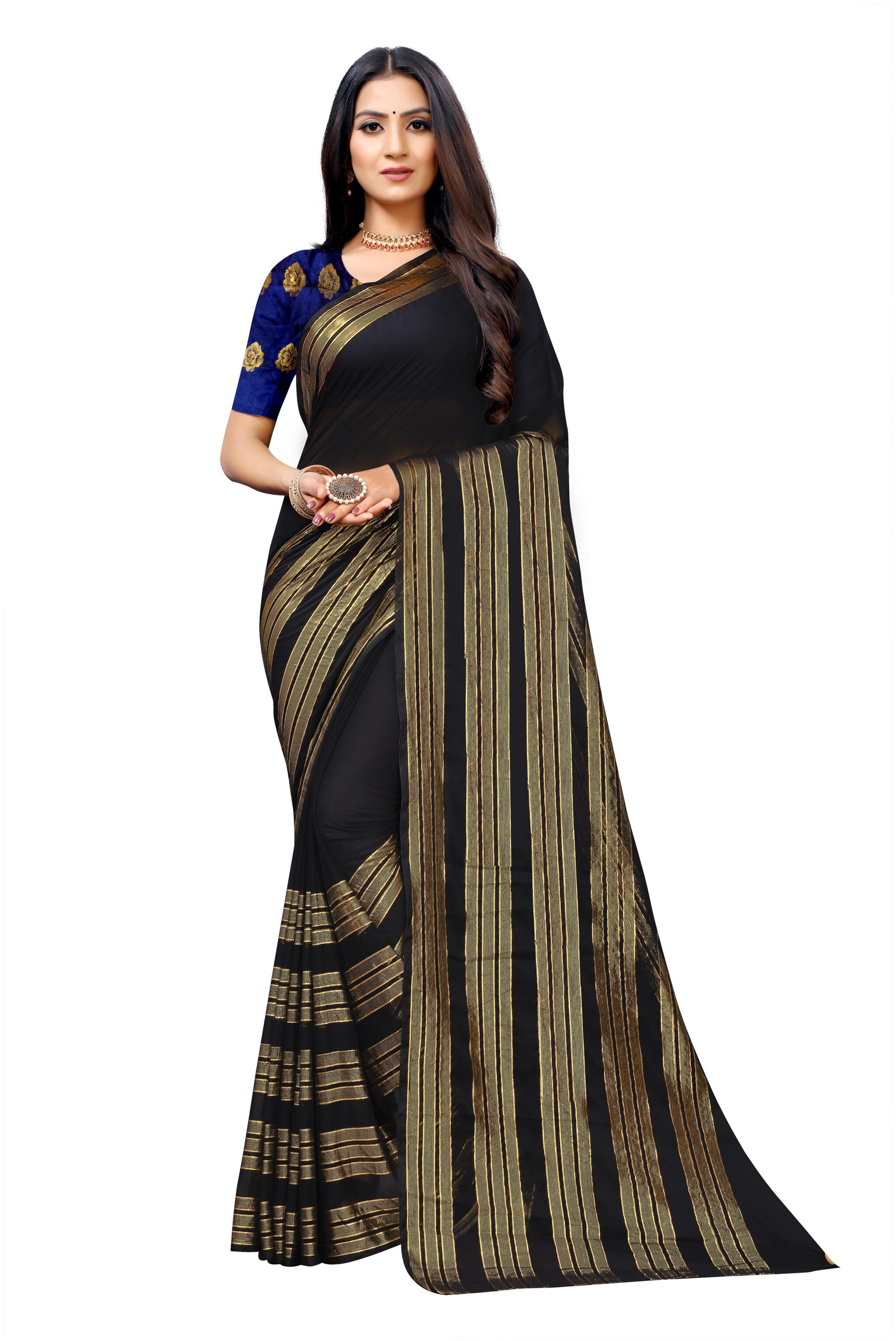 

Rhey Women Chiffon Black Saree With Blouse