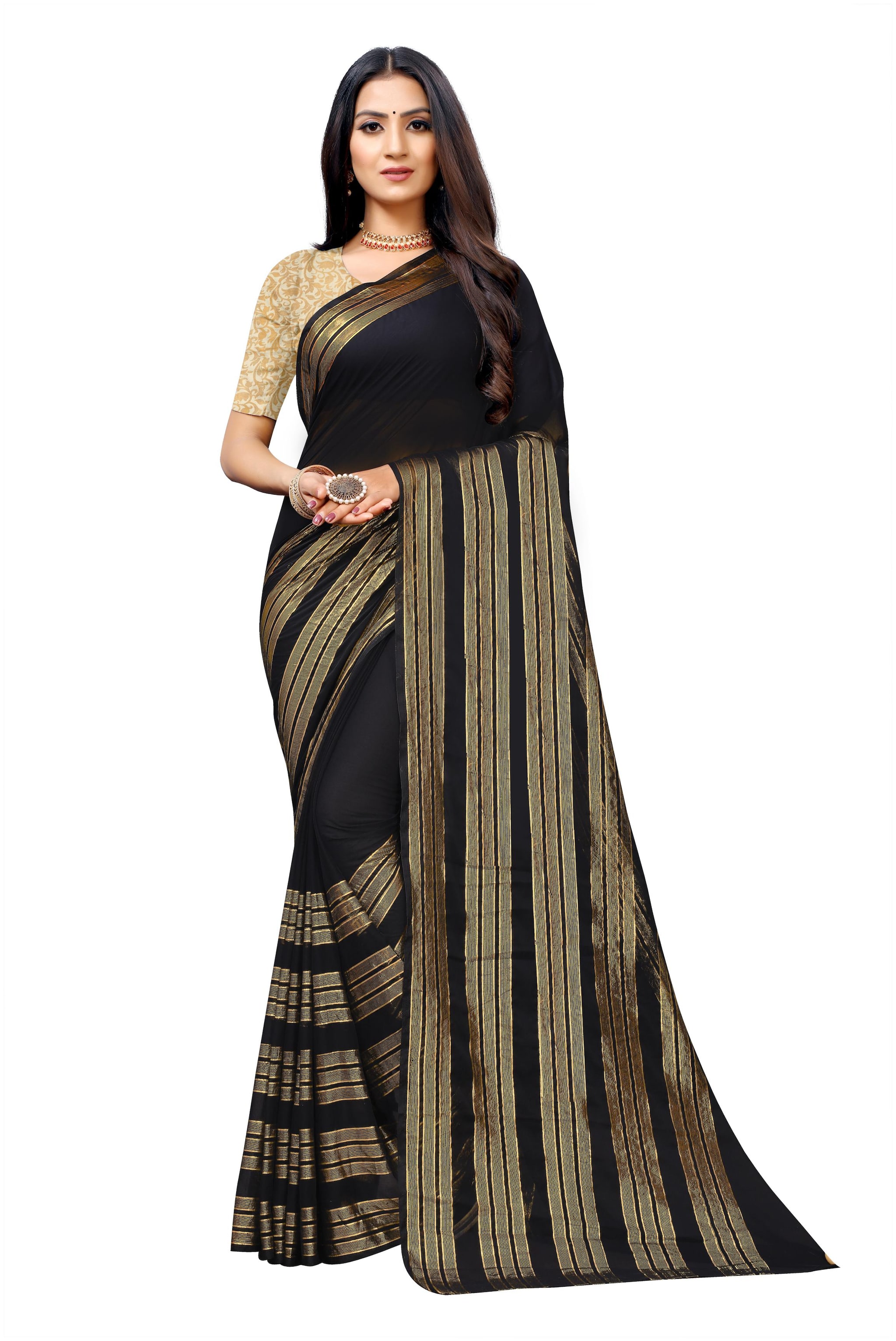 

Rhey Women Chiffon Black Saree With Blouse