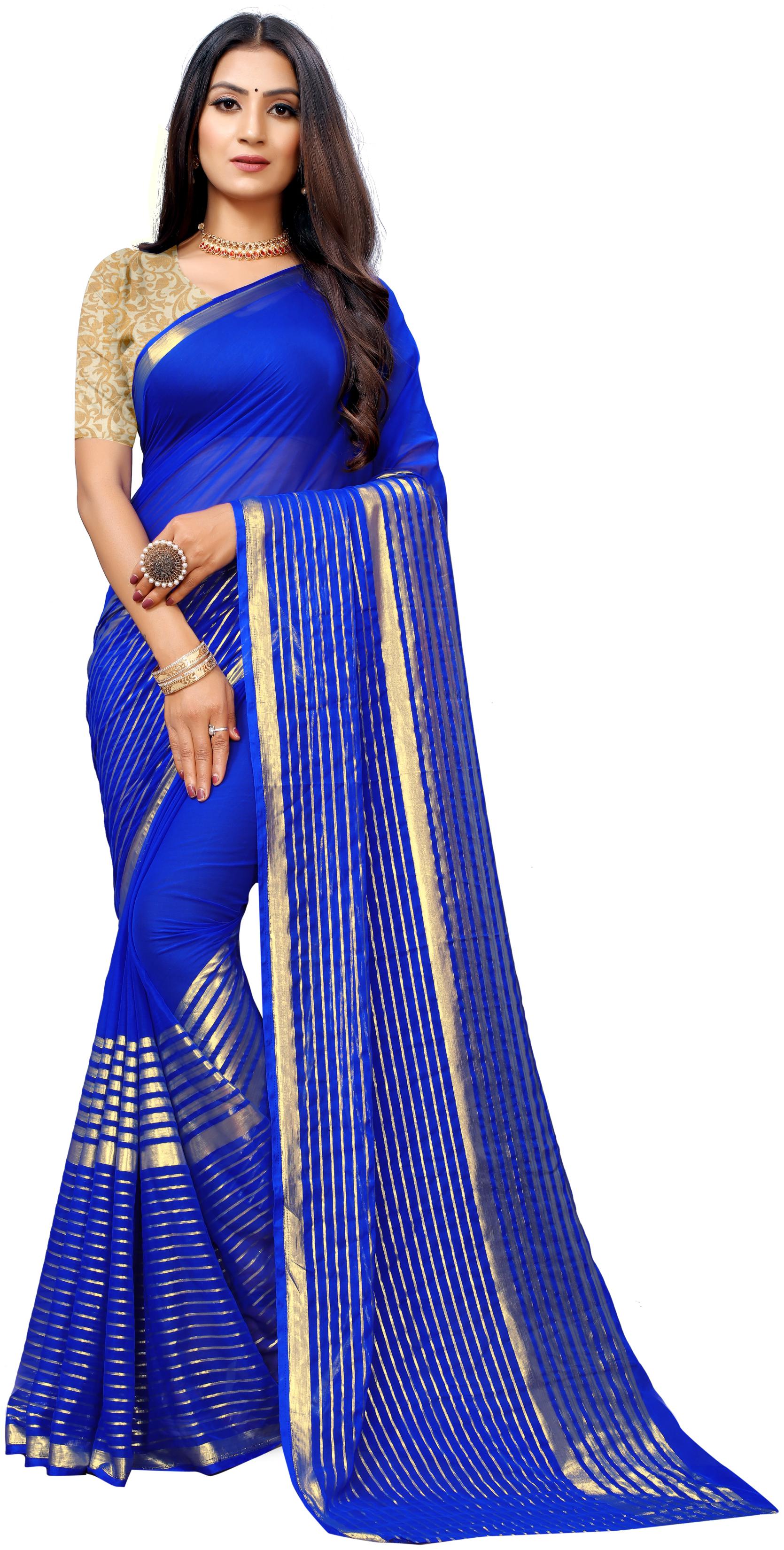 

Rhey Women Chiffon Blue Saree With Blouse