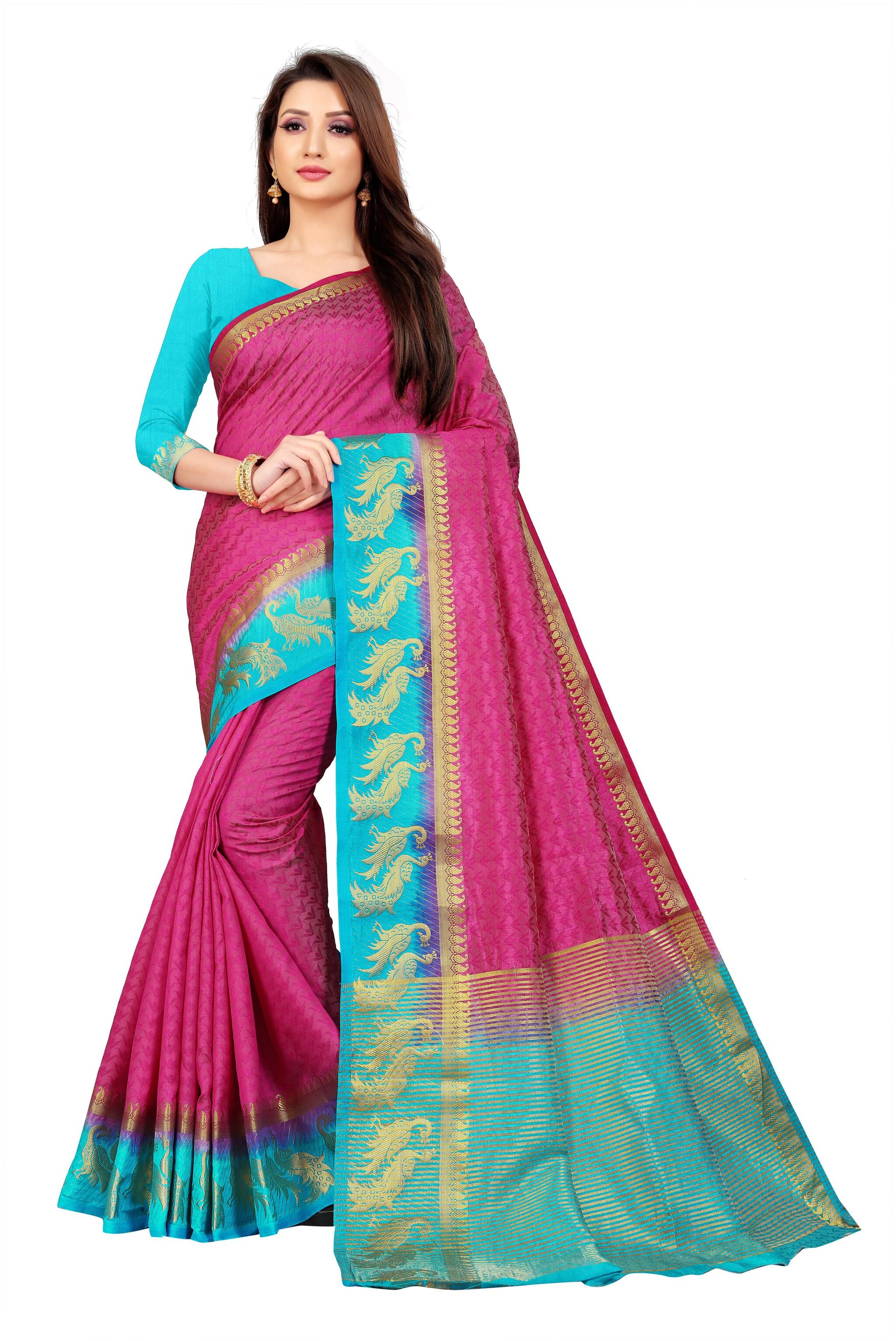 

Rhey Woven Zari Work Kanchipuram Pure Silk Saree Magenta