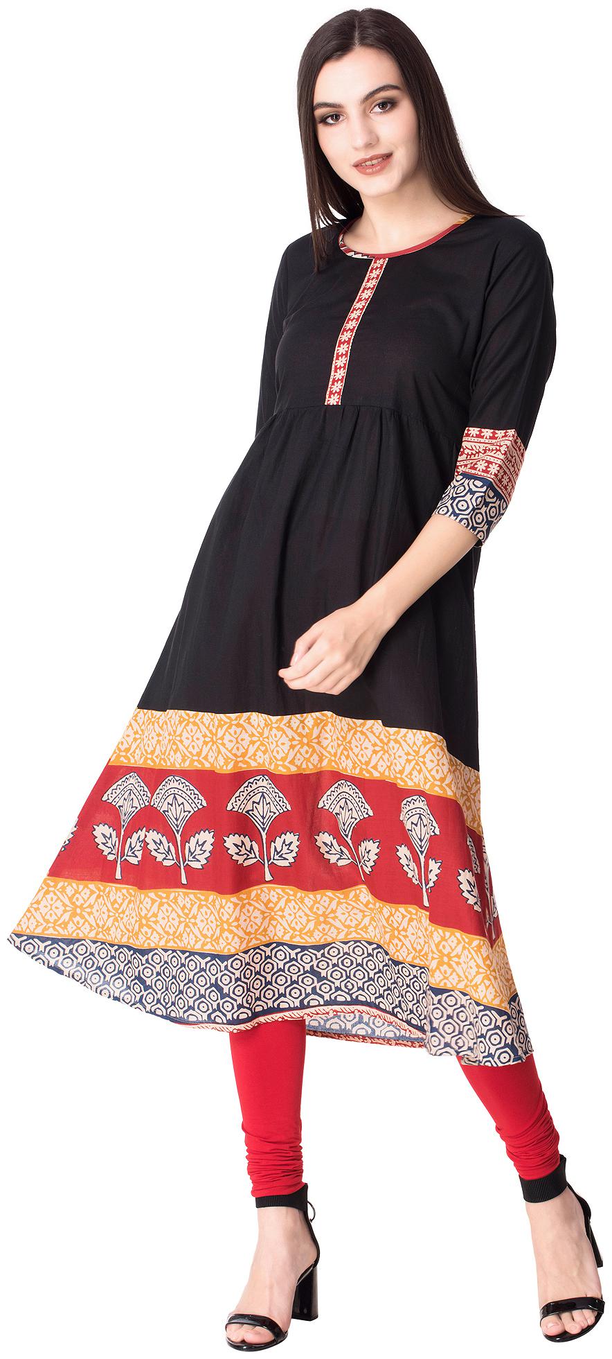 

RICHLEY Women Black Printed Fit and Flare Kurta