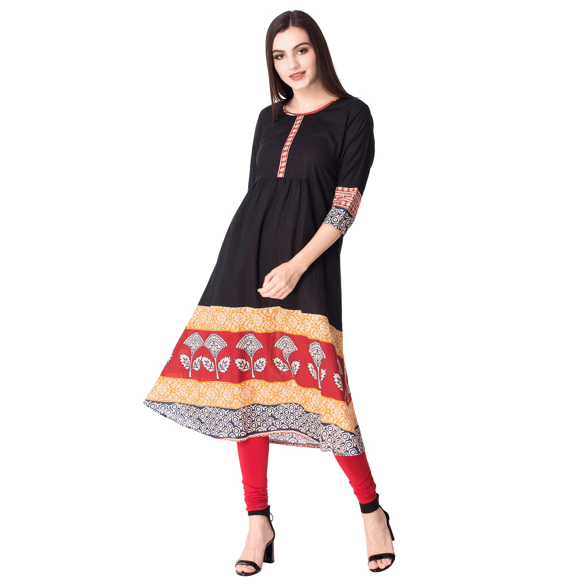 

RICHLEY Women Black Printed Fit and Flare Kurta