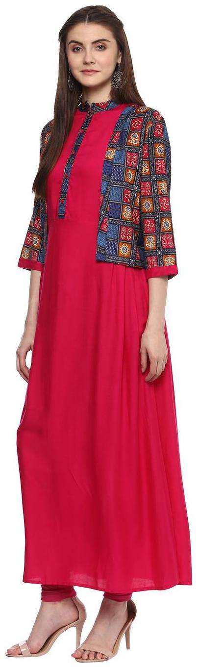 

Ridan Women Pink Printed Straight Kurta