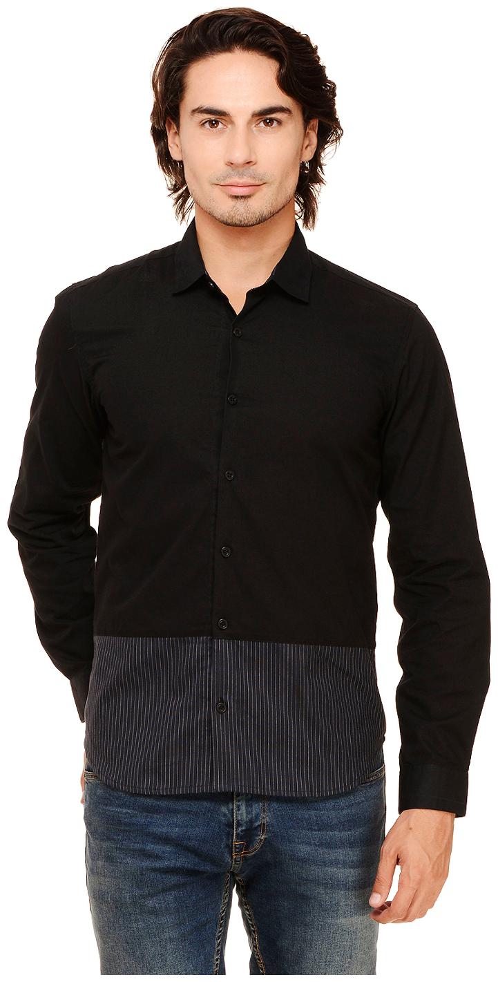 

Rigo Men Black Solid Slim Fit Casual Shirt