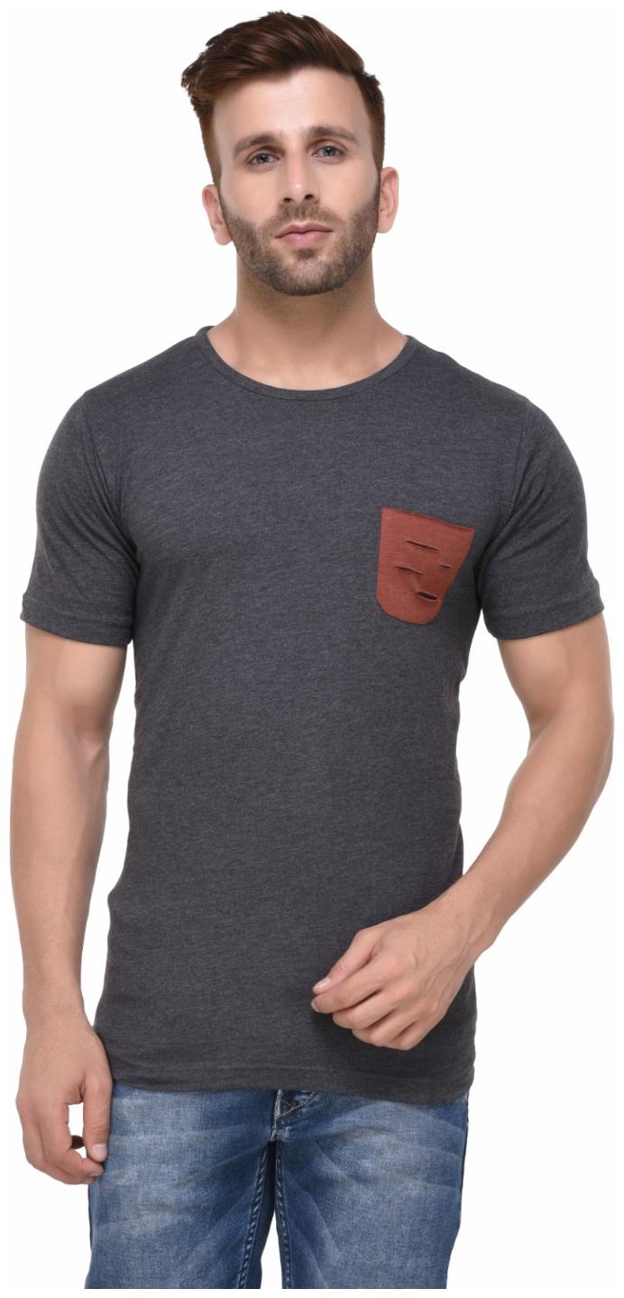 

Rigo Men s Round Neck Solid T-Shirt - Grey