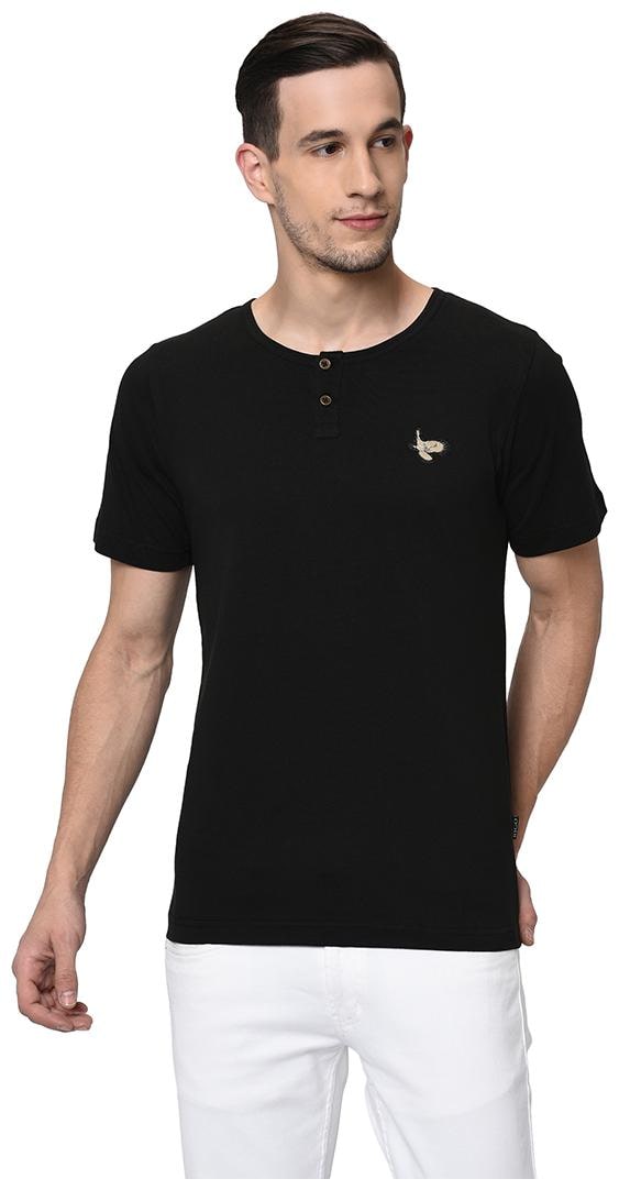 

RIGO Men Black Slim fit Cotton Henley neck T-Shirt - Pack Of 1