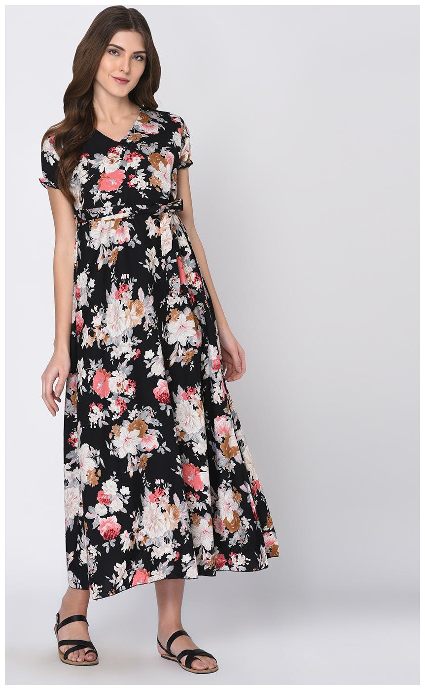 

RIGO Black Solid A-line dress