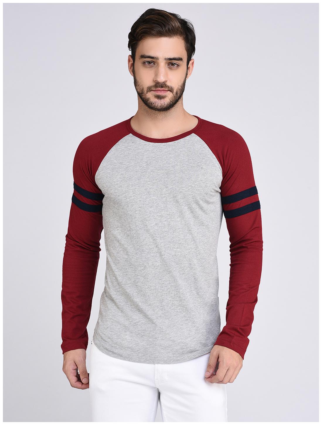 

Rigo Grey Maroon With Navy Stripe Patch on Raglan Sleeve Tshirt-Full