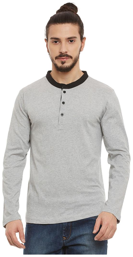 

Rigo Men Grey Regular fit Cotton Mandarin collar T-Shirt - Pack Of 1
