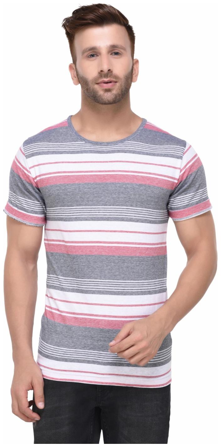 

Rigo Grey Red and White Stripe Pattern Half Sleeve Tshirt for Men