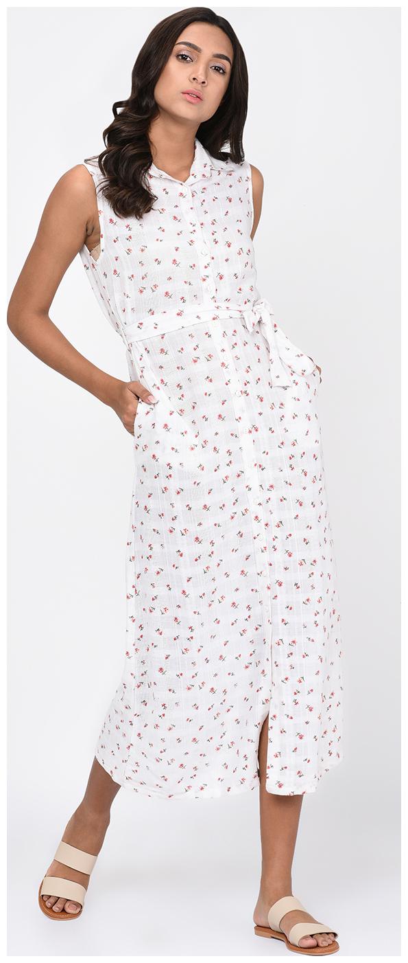 

RIGO White Self design Fit flare dress