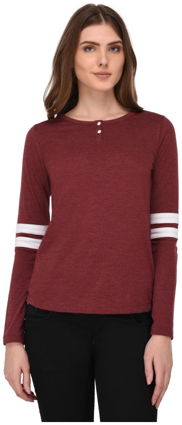 

Rigo Maroon Striped Sleeves Henley Neck Top for Women