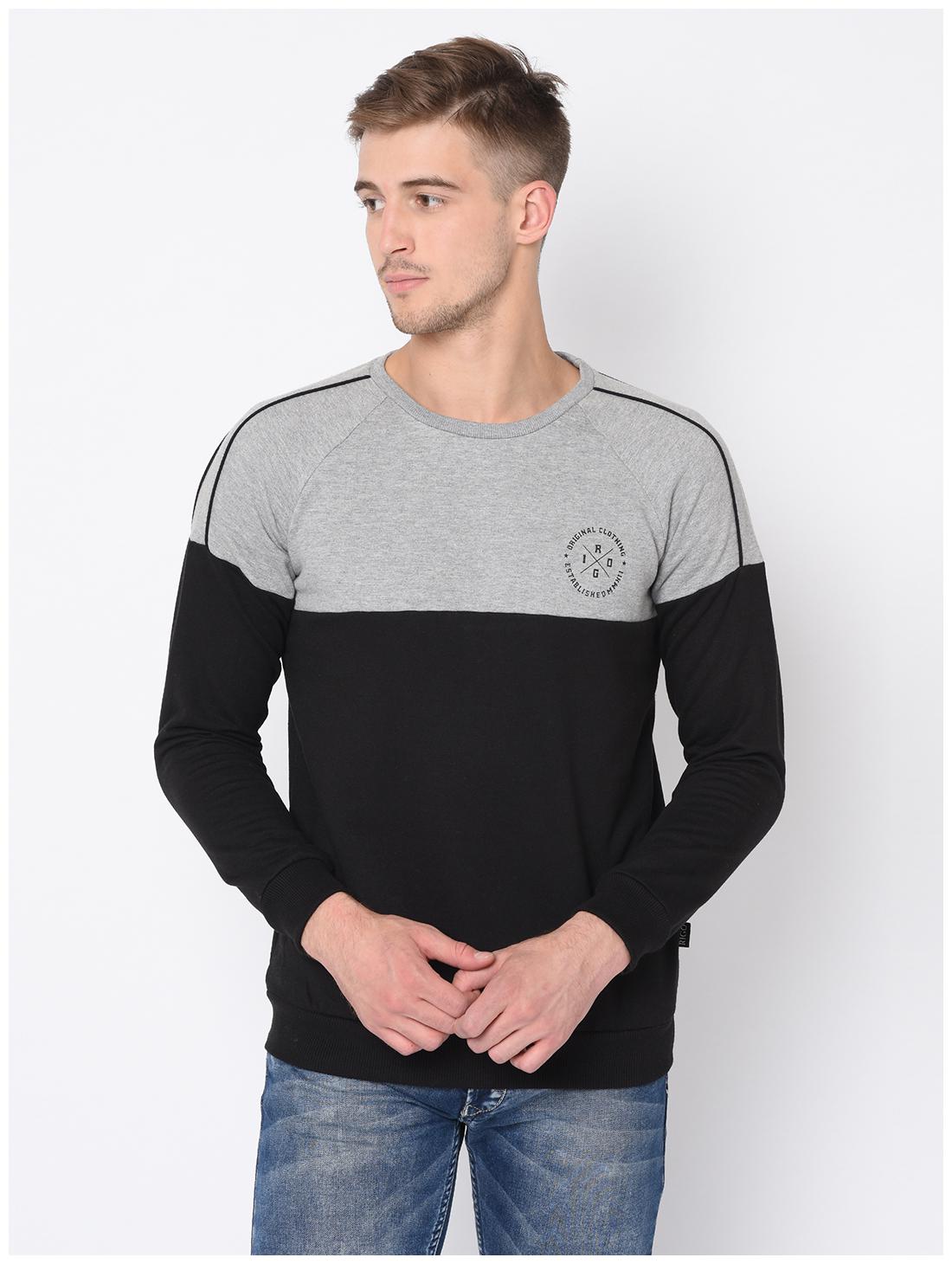 

RIGO Men Colorblocked Cotton Black Grey Sweatshirt