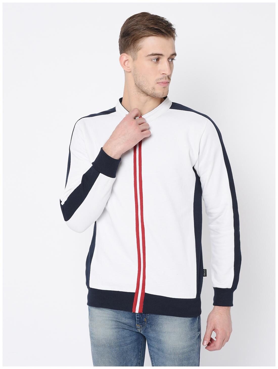 

RIGO Men Solid Cotton White Sweatshirt