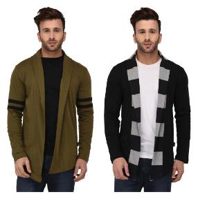 

Rigo Multicolour Regular Fit Cotton Full Sleeve Long Cardigan for Men (Pack of 2)