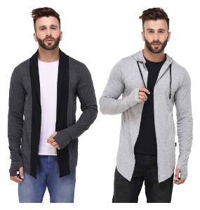 Rigo Multicolour Regular Fit Cotton Full Sleeve Long Cardigan for Men (Pack of 2)