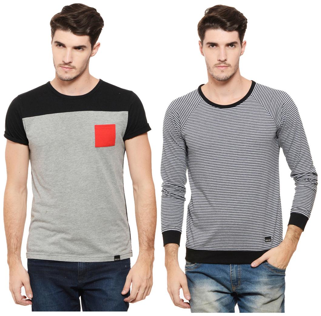 

Rigo Multicolour RoundNeck T-Shirt For Men (Pack of 2)