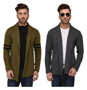 

Rigo Multicolour Regular Fit Cotton Full Sleeve Long Cardigan for Men (Pack of 2)