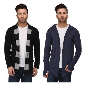 

Rigo Multicolour Regular Fit Cotton Full Sleeve Long Cardigan for Men (Pack of 2)