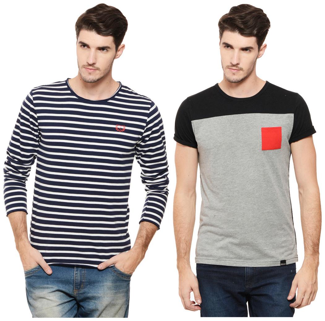 

Rigo Multicolour RoundNeck T-Shirt For Men (Pack of 2)
