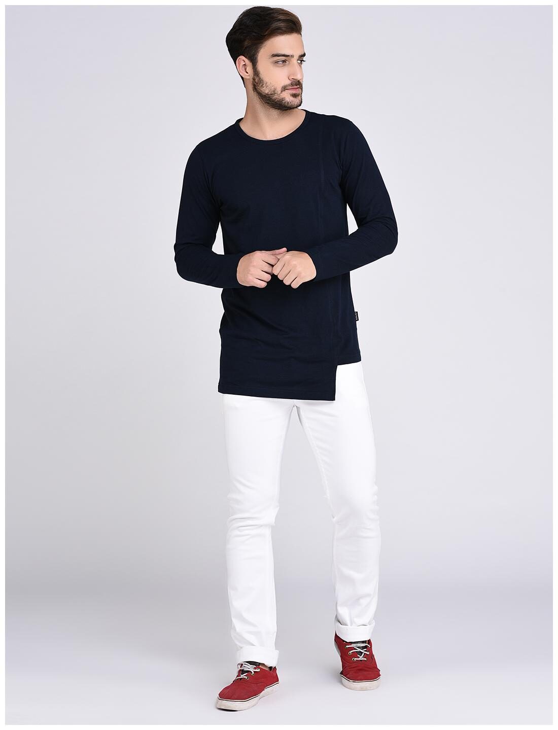 

Rigo Navy Cut Sew Asymmetric Tshirt-Full