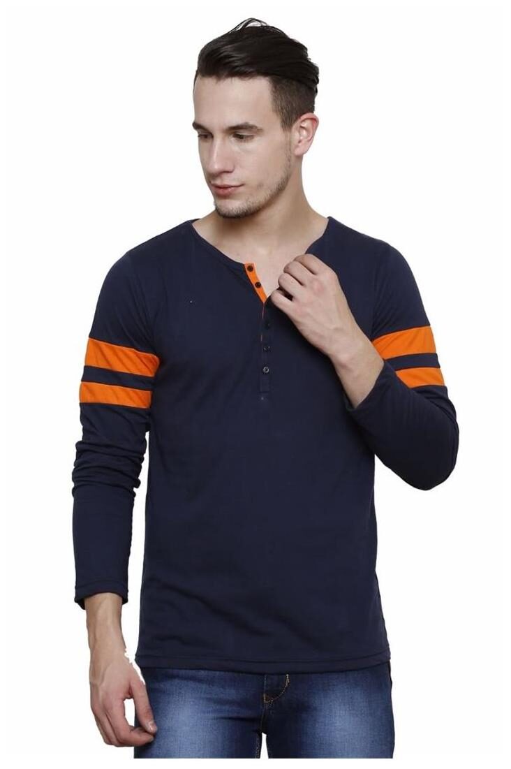 

Rigo Men Blue Slim fit Cotton Henley neck T-Shirt - Pack Of 1
