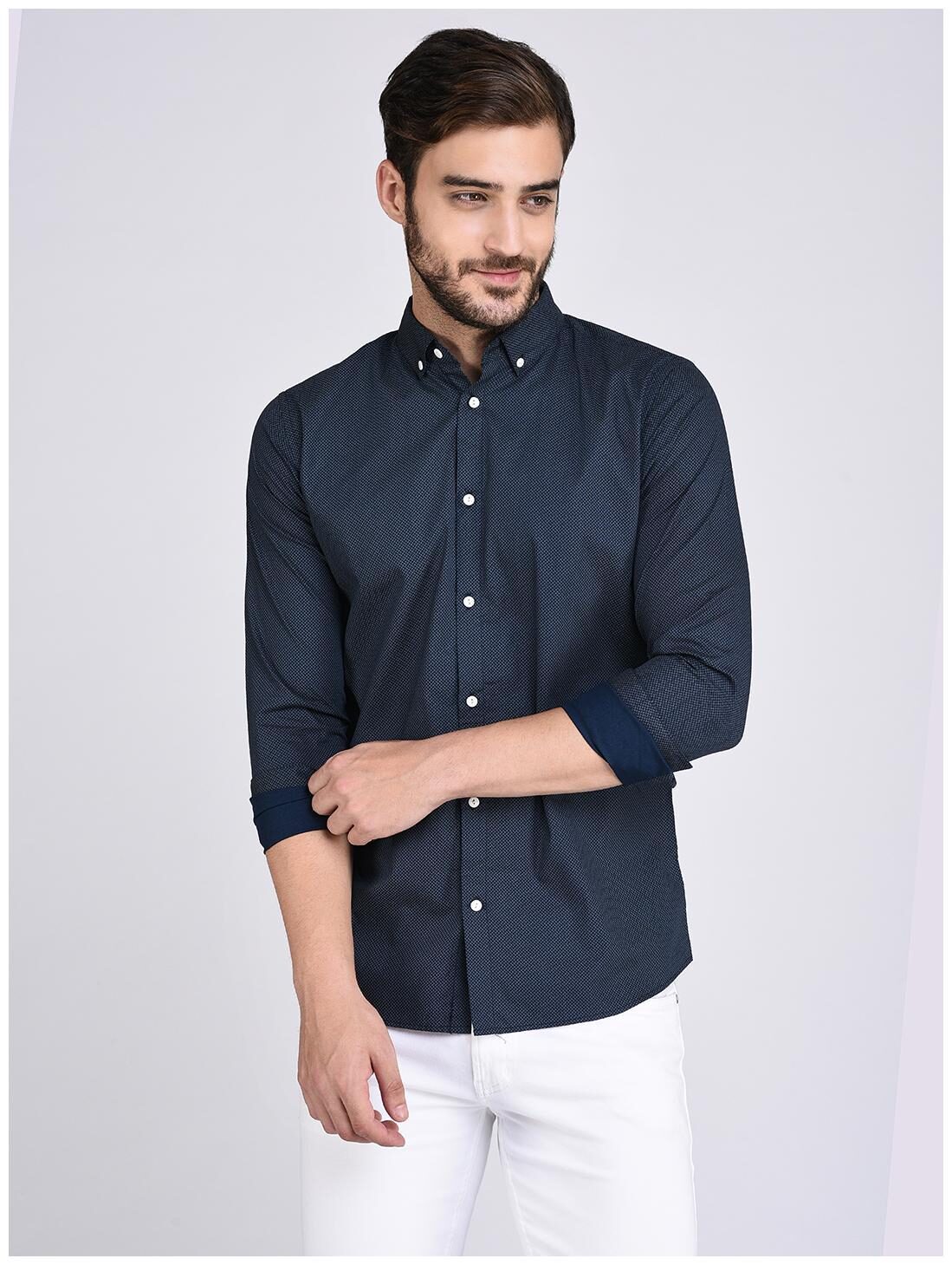 

RIGO Men Blue Printed Slim Fit Casual Shirt