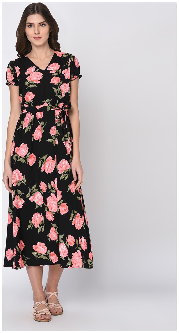 

RIGO Black Solid A-line dress