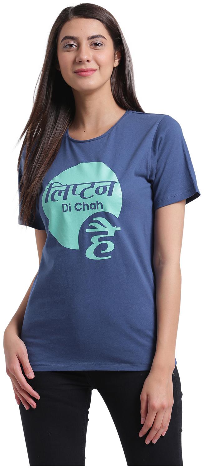 

RIGO Women Blue Regular fit Round neck Cotton T shirt