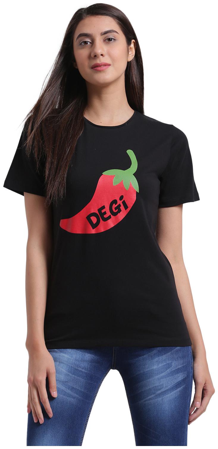 

RIGO Women Black Regular fit Round neck Cotton T shirt
