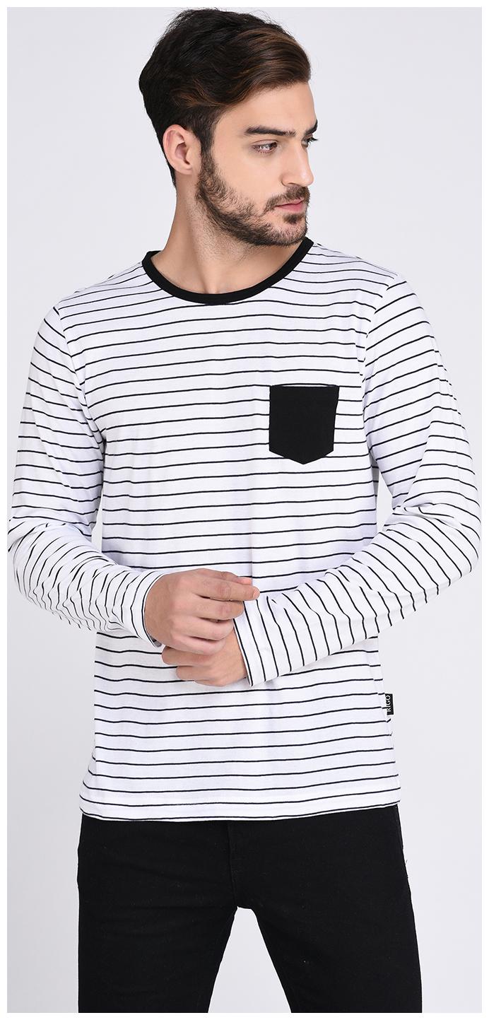 

Rigo White Black Striped With Black Patch Pocket Tshirt-Full