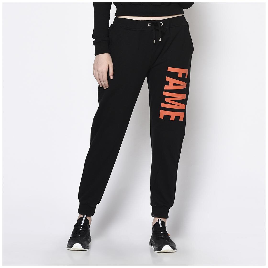 

Rigo Women Cotton Blend Printed Regular Fit Joggers(Black)