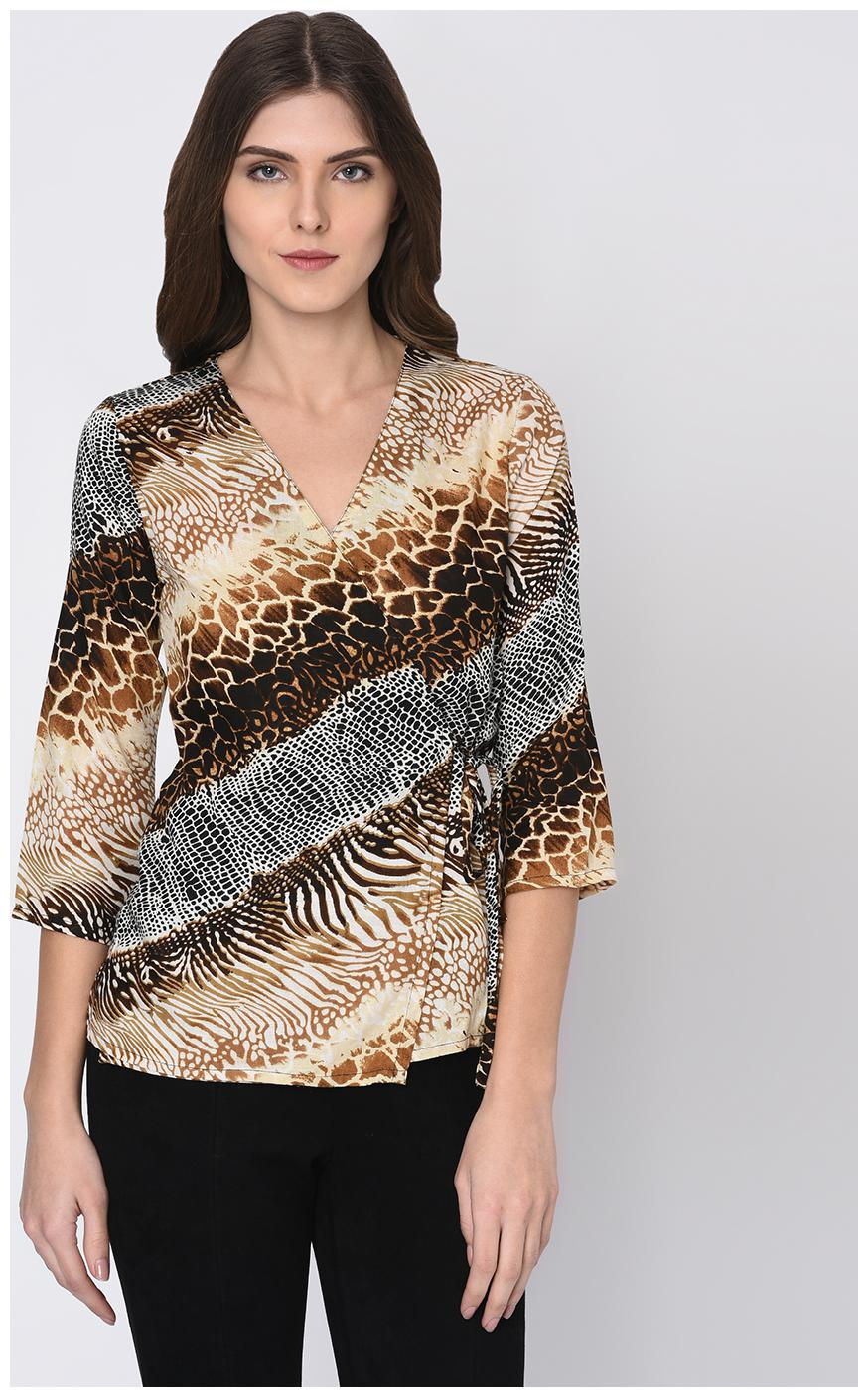 

RIGO Women Rayon Animal Print Wrap Top Multi