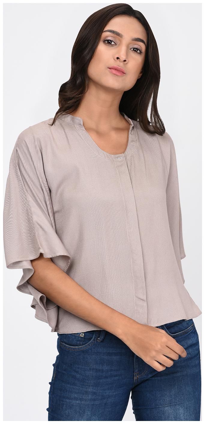 

RIGO Women Grey Slim fit Mandarin collar Viscose rayon Tank top