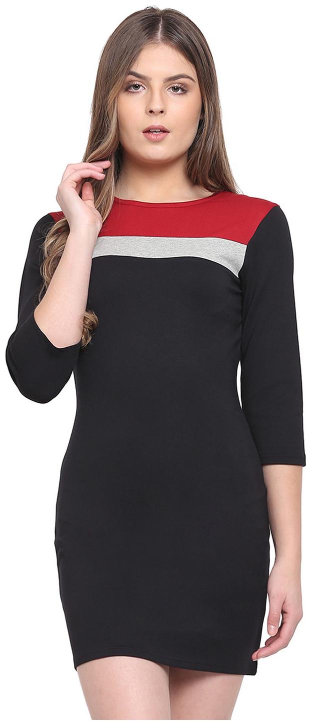 

RIVI Black Solid Bodycon dress