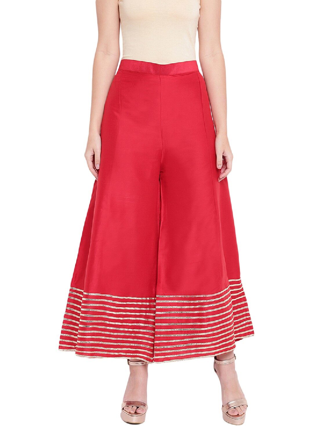 

RIVI Red Solid Wide Leg Palazzo