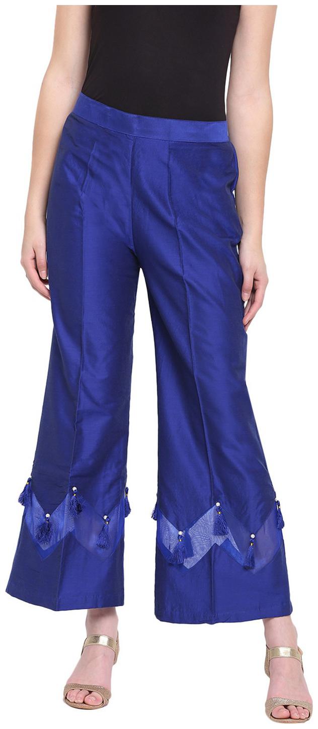 

RIVI Blue Womens Zig Zag Silk Stripe Palazzo Trouser