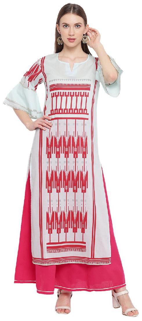 

RIVI Women Blue Printed Regular Kurta With Skirt
