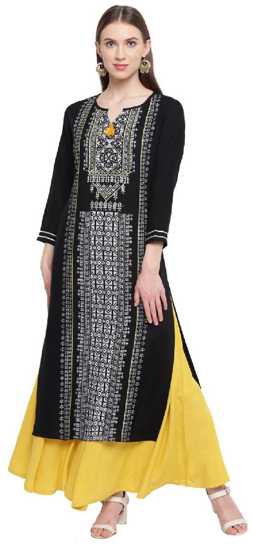 

RIVI Women Black Printed Regular Kurta With Sharara
