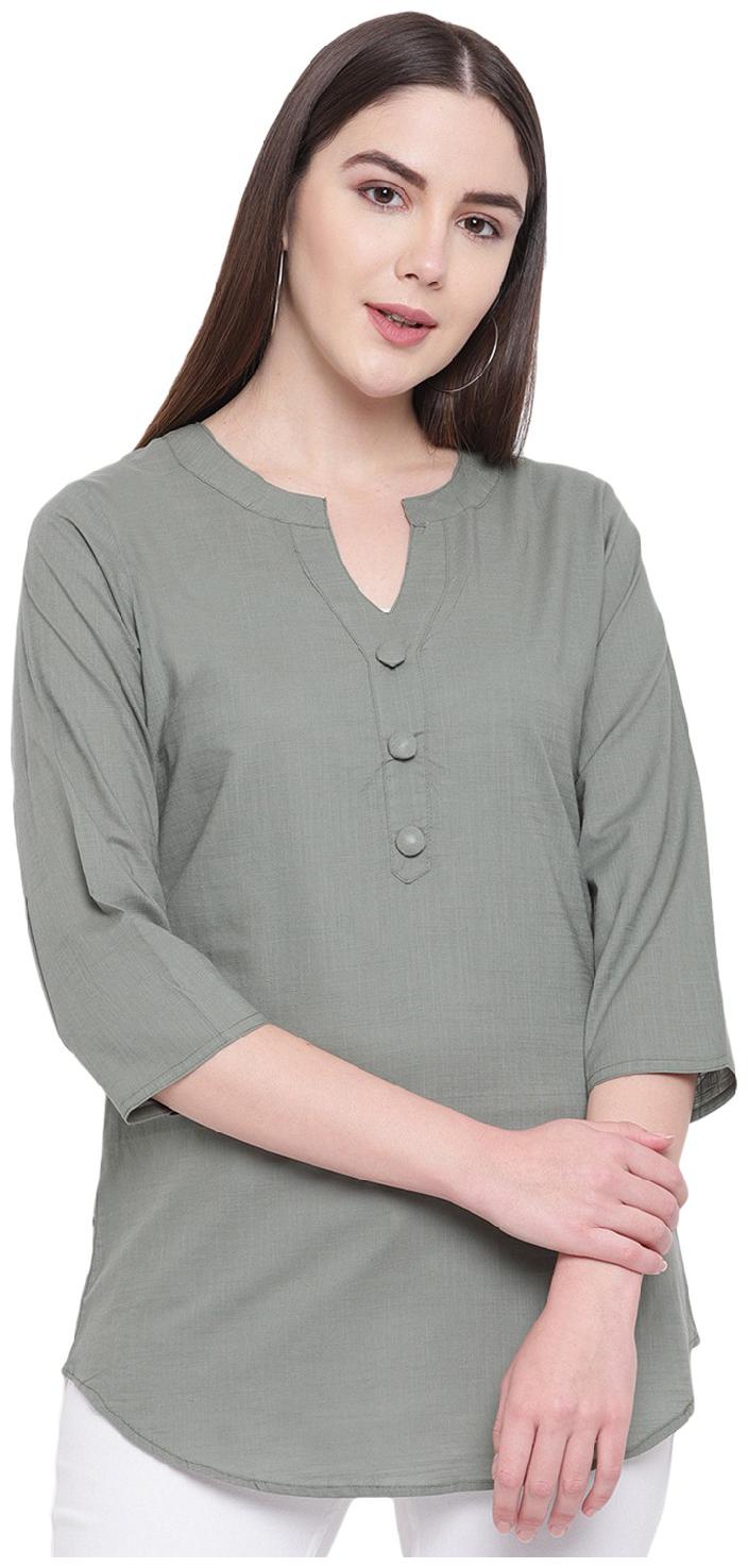 

RIVI Women Solid Regular top - Grey