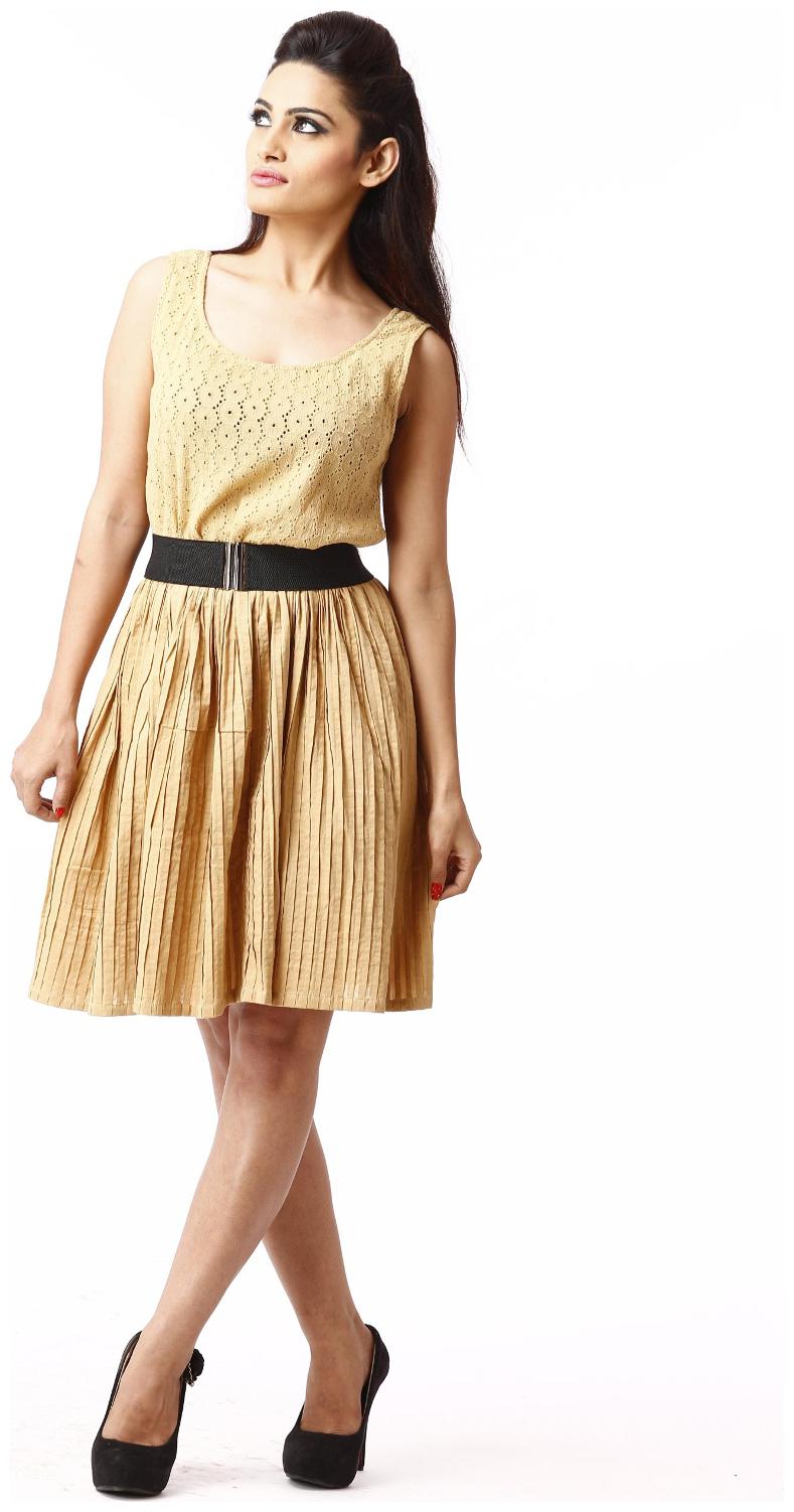 

RIVI Beige Solid A-line dress