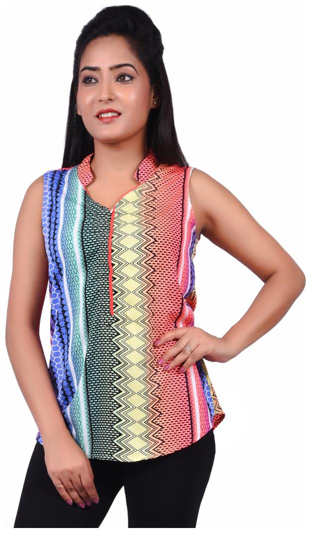 

RIVI Designer Multi-Coloured Cotton Sleevesless Button Down Women s Top (RV023)
